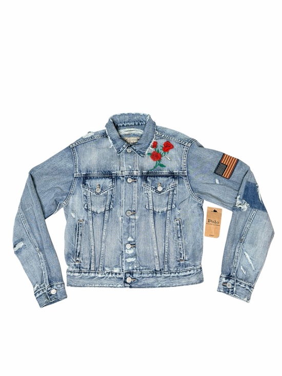 Polo Ralph Lauren Jackets & Blazers - NWT Polo Ralph Lauren Distressed Denim Jacket Rose Embroidered Flag Patch Small